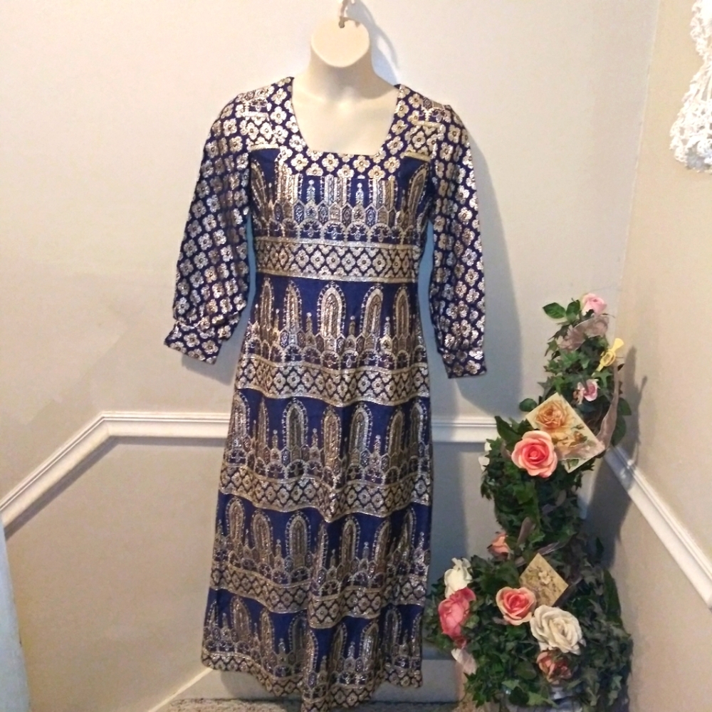 Vintage 1960's Bob Cunningham By Nellica Beitner Royal Blue & Gold Lame´ Gown - Picture 14 of 14